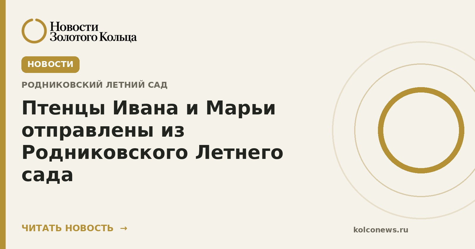 Птенцы Ивана и Марьи отправлены из Родниковского Летнего сада