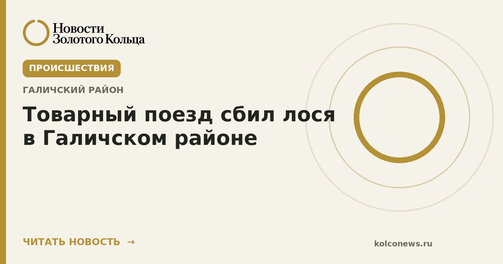 Товарный поезд сбил лося в Галичском районе